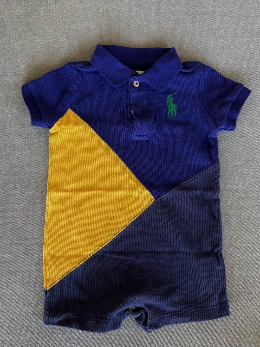 Ralph Lauren Colorblock Polo Romper in Navy, Yellow & Green